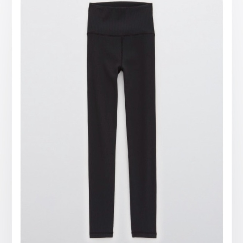 Aerie Offline Black Ribbed High-Waisted Leggings
